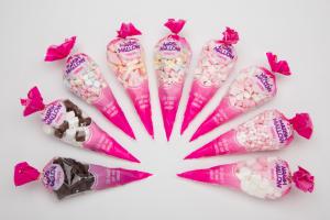 cone bags filled with marshmallows